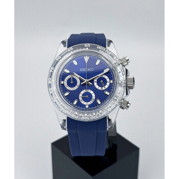 Custom Seiko Mod • Navy Blue Clear Plastic Daytona (Quartz Chronograph) • 39.5mm